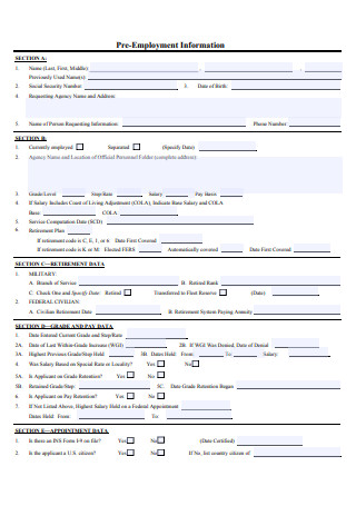 Pre Employment Information Form