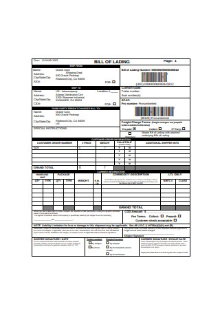 Printable Bill of Lading Form Example
