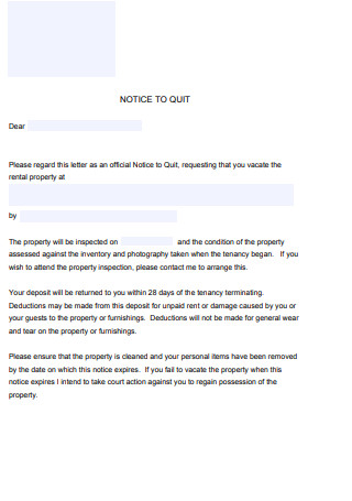 Printable Notice to Quit Sample