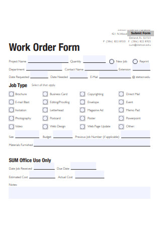 Printable Work Order Form