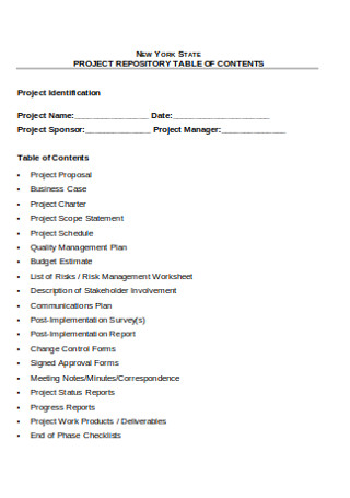 Project Repository Table of Content