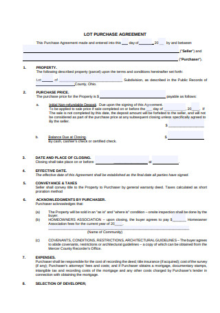Property Purchase Agreement Sample