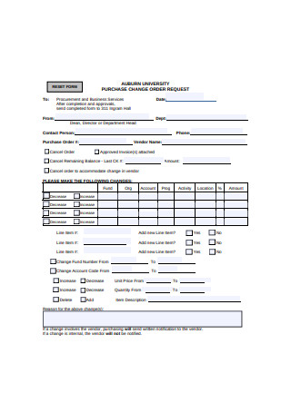 Purchase Change Order Request Form
