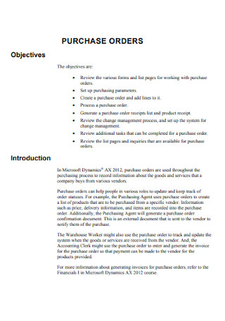 Purchase Order Objectives