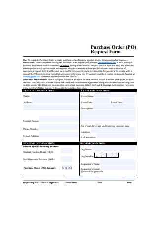 Purchase Order Request Form Sample