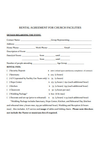 Rental Agreement for Church Facilities