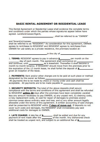 Rental Agreement or Residential Lease