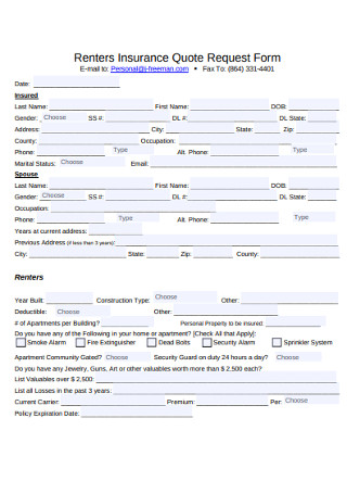 Renters Insurance Quote Request Form