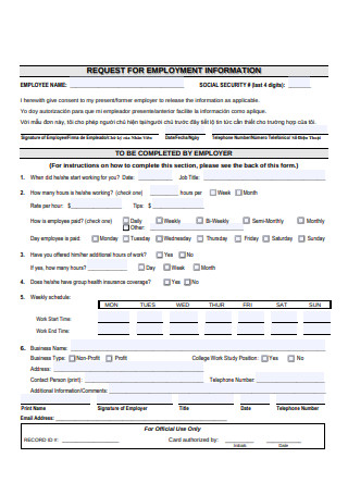 Request For Employment Information Form in PDF