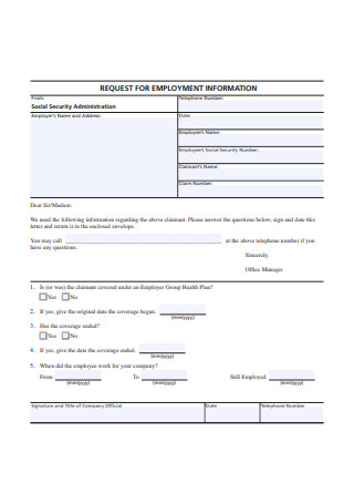 Request for Employment Information Form Example