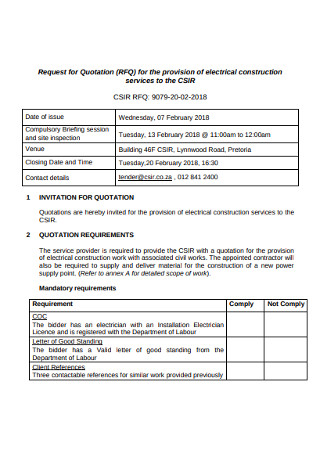 Request for Quotation for Electrical Construction 