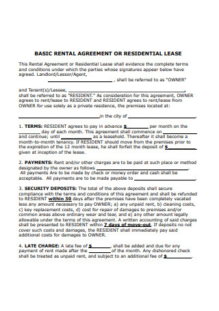 Residential Lease Agreement Format
