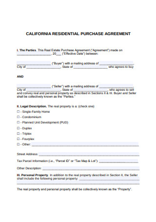 Residential Purchase Agreement Sample