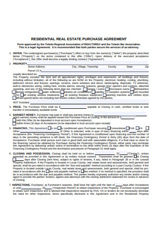 Residential Real Estate Purchase Agreement Format