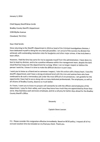 Resignation Letter from Investigation Officer
