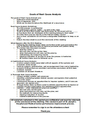 Root Cause Analysis Cover Sheet