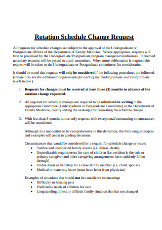 Rotation Schedule Change Request Format
