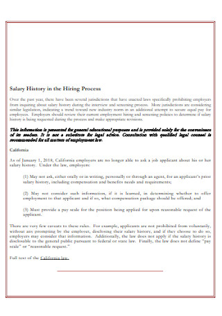 Salary History in Hiring Process