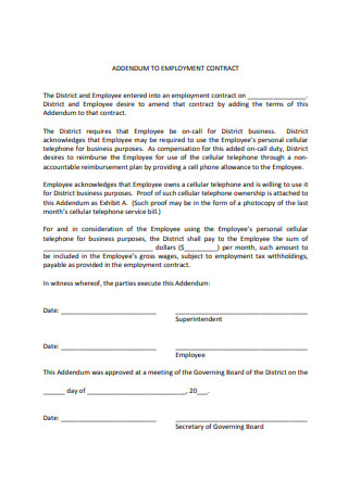 Sample Addendum to Employment Contract