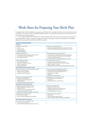 Sample Birth Plan Worksheet