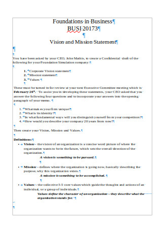Sample Business Vision Statement