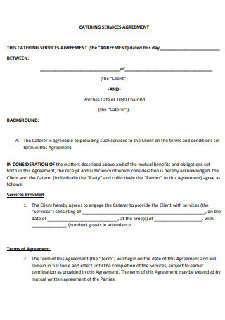 Sample Catering Services Agreement