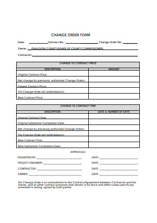Sample Change Order Form