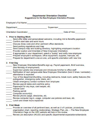 Sample Departmental Orientation Checklist
