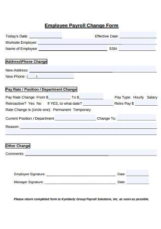 Sample Employee Payroll Change Form