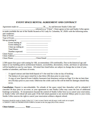 Sample Event Space Rental Agreement and Contract
