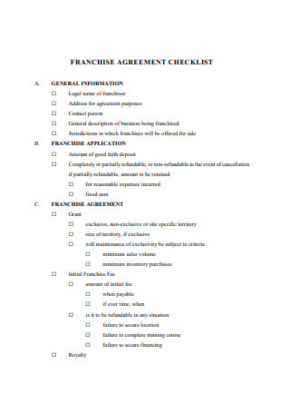 Sample Franchise Agreement Checklist
