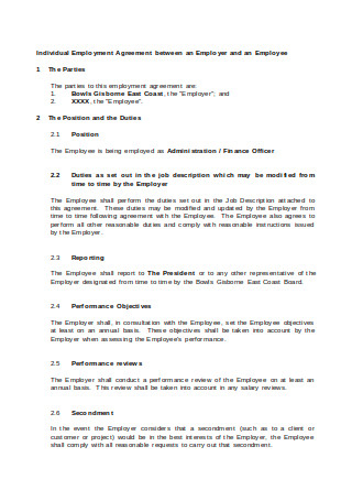 Sample Individual Employment Agreement