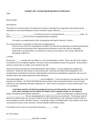 Sample Letter Announcing Resignation or Retirement