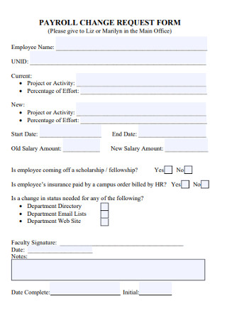 Sample Paroll Request Change Form