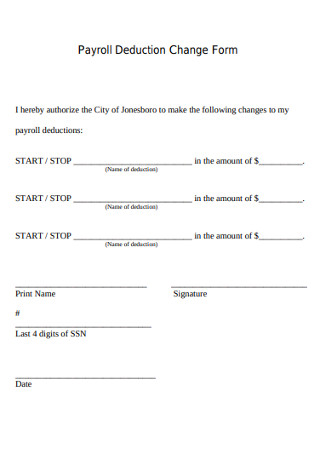 Sample Payroll Deduction Change Form