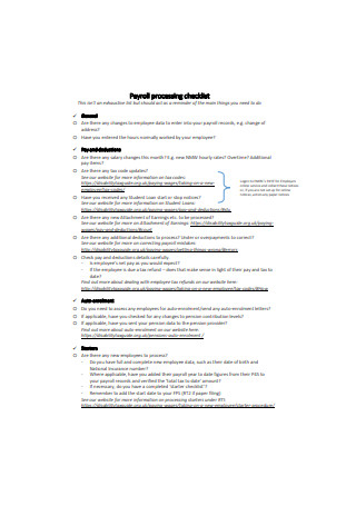 Sample Payroll Processing Checklist