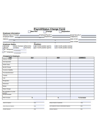 Sample Payroll Status Change Form