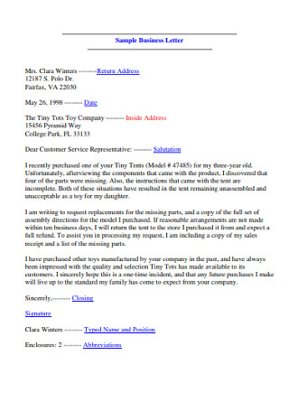 Sample Personal Business Letter