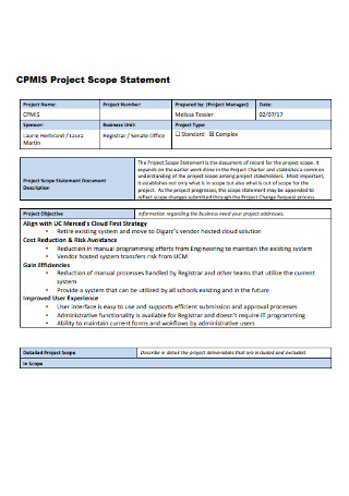 Sample Project Scope Statement