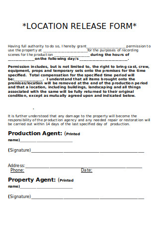 Sample Property Location Release Form Example