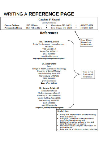 Sample Writing Reference Page