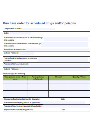 Scheduled Drugs Purchase Order