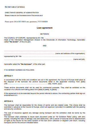 Secretariate Generral Loan Agreement