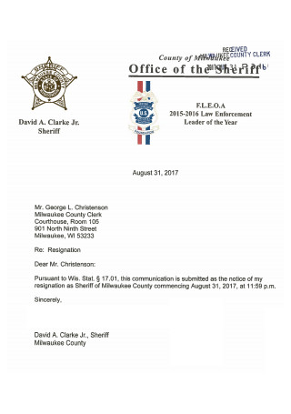 Resignation Letter Police Department