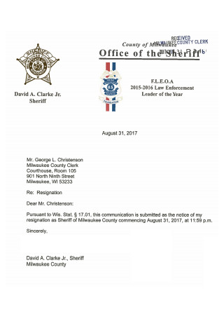 Sheriff’s Officer Resignation Letter