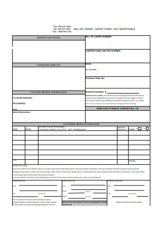 Simple Bill of Lading Form Example