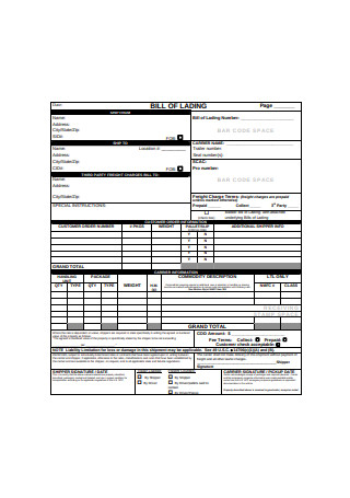 Simple Bill of Lading Form