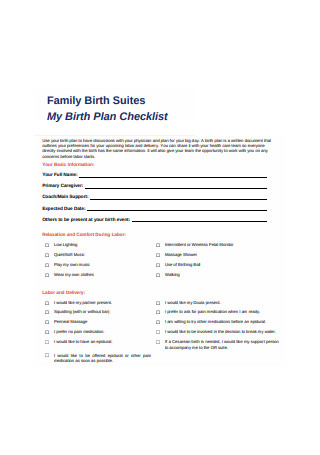 Simple Birth Plan Checklist