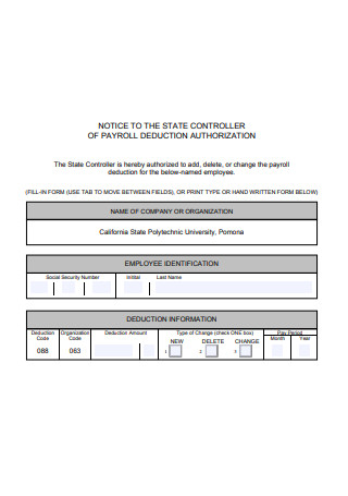 Simple Payroll Deduction Authorization Form