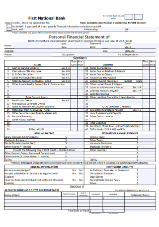 Simple Personal Financial Statement